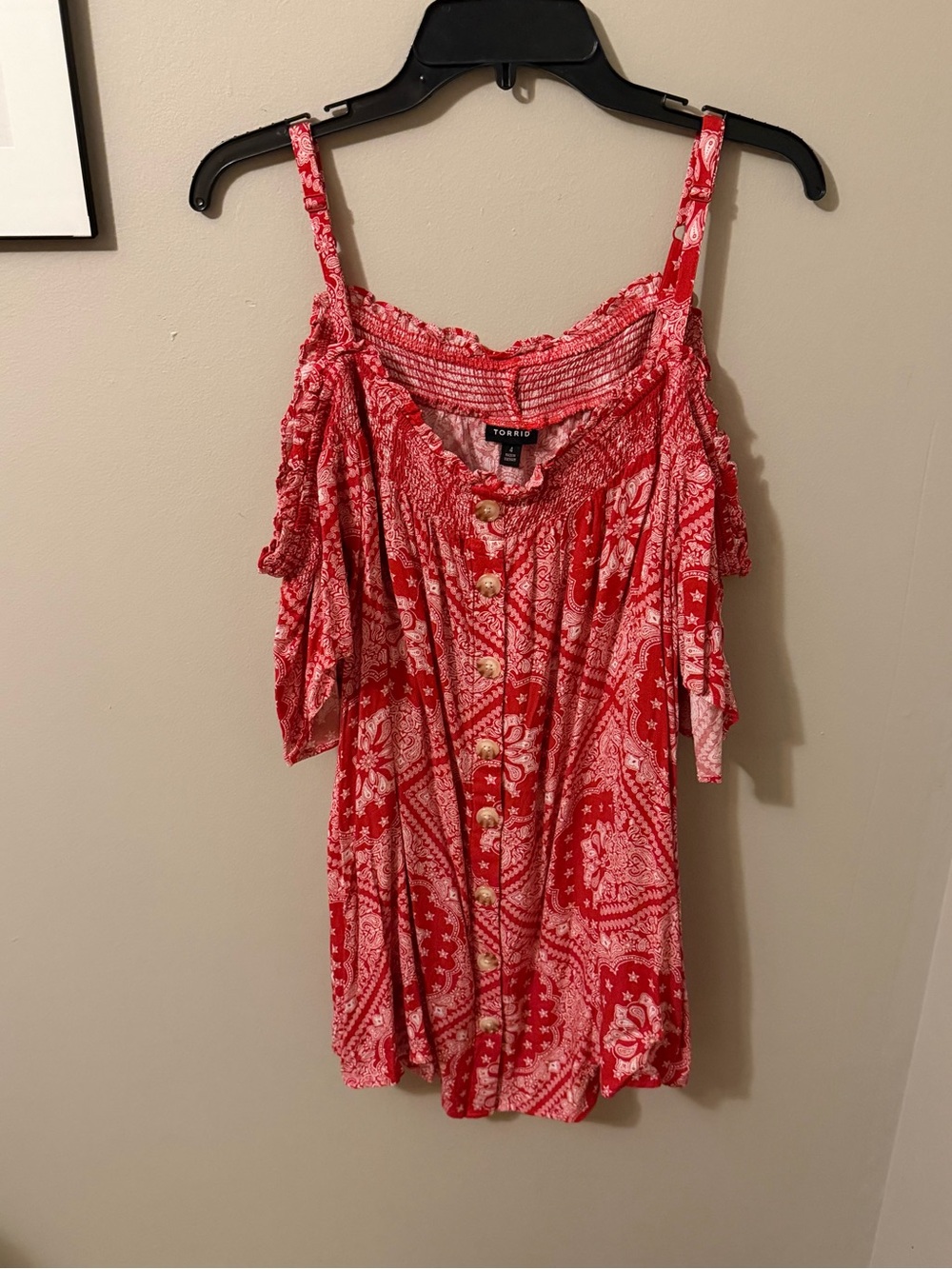 torrid Red Paisley Cold-Shoulder Button-Front Cami